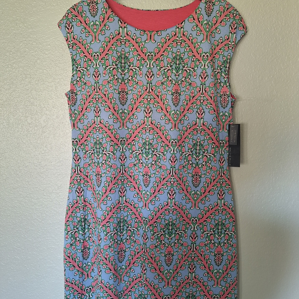 Nally & Millie Coral and Aqua Floral Cap-Sleeve Sheath